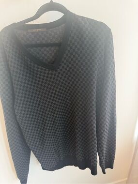 Louis Vuitton Men’s Charcoal Black Checker V-Neck Sweater